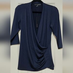 Elegant Navy Draped Blouse
